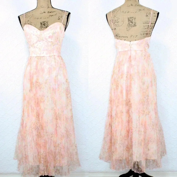 NWOT Lulus Finest Endeavor Blush Pink Floral Pleated Bustier Midi Dress - Picture 6 of 8